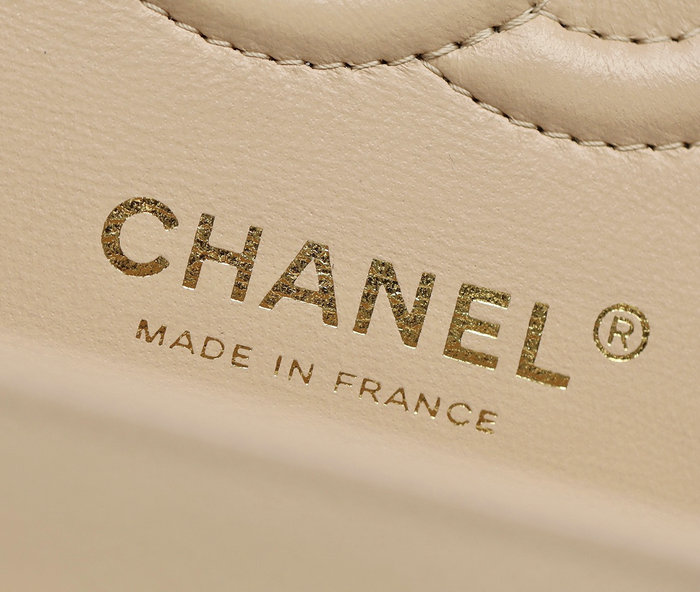 Small Classic Chanel Caviar Leather Flap Bag Beige with Gold A01113