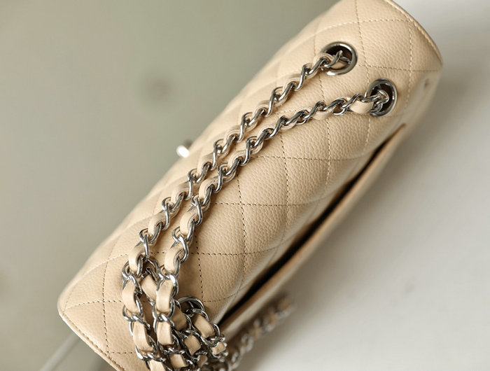 Small Classic Chanel Caviar Leather Flap Bag Beige with Silver A01113