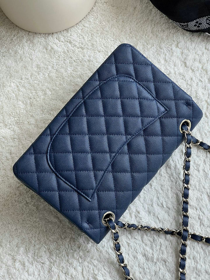 Small Classic Chanel Grain Calfskin Flap Bag Blue A01117