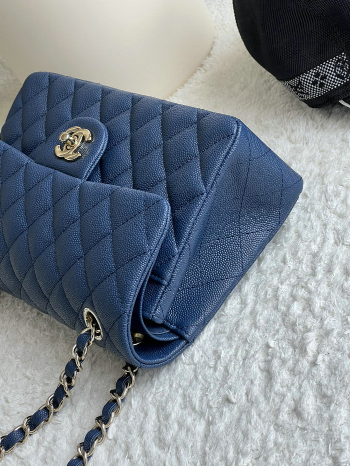 Small Classic Chanel Grain Calfskin Flap Bag Blue A01117