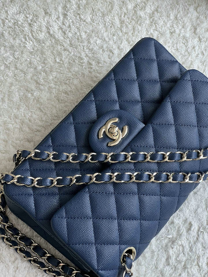 Small Classic Chanel Grain Calfskin Flap Bag Blue A01117