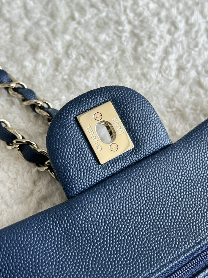 Small Classic Chanel Grain Calfskin Flap Bag Blue A01117