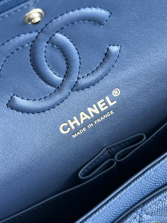 Small Classic Chanel Grain Calfskin Flap Bag Blue A01117