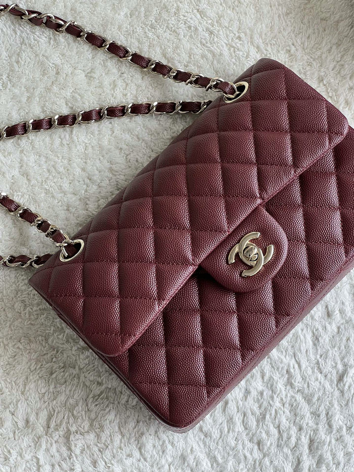 Small Classic Chanel Grain Calfskin Flap Bag Burgundy A01117