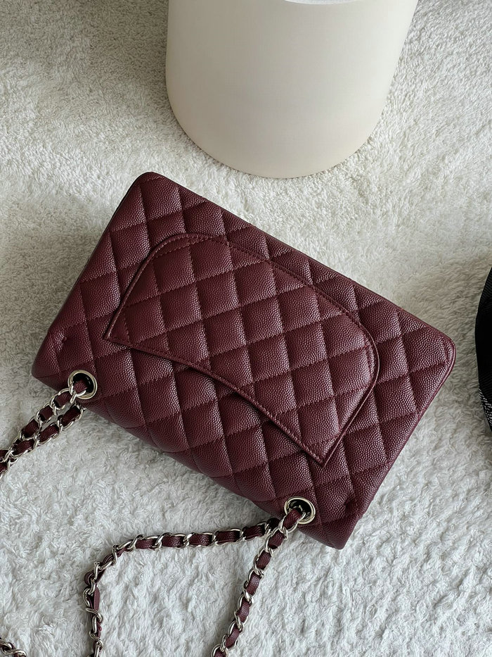 Small Classic Chanel Grain Calfskin Flap Bag Burgundy A01117