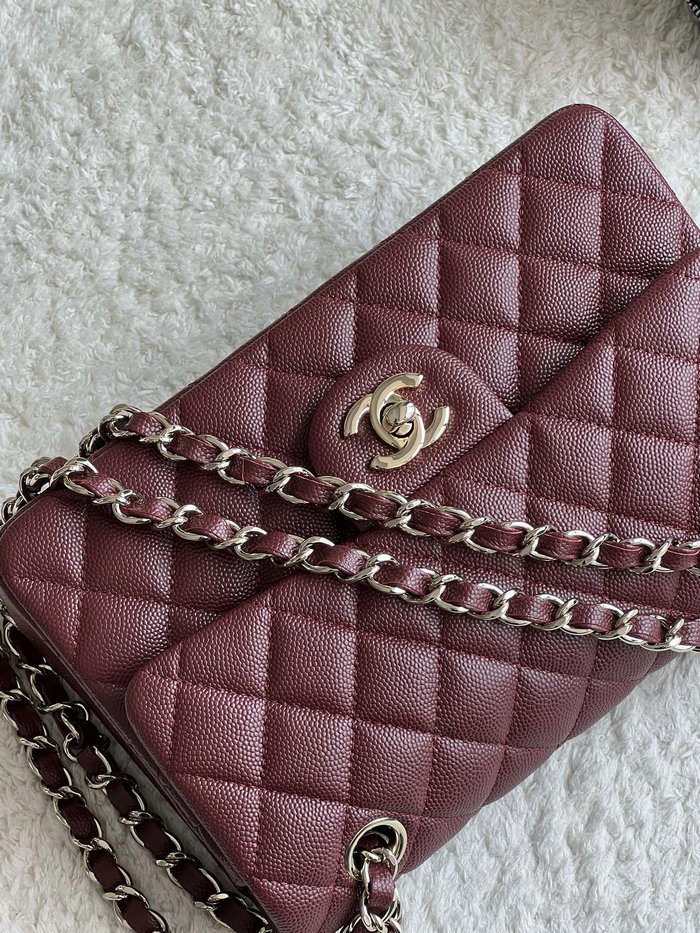 Small Classic Chanel Grain Calfskin Flap Bag Burgundy A01117