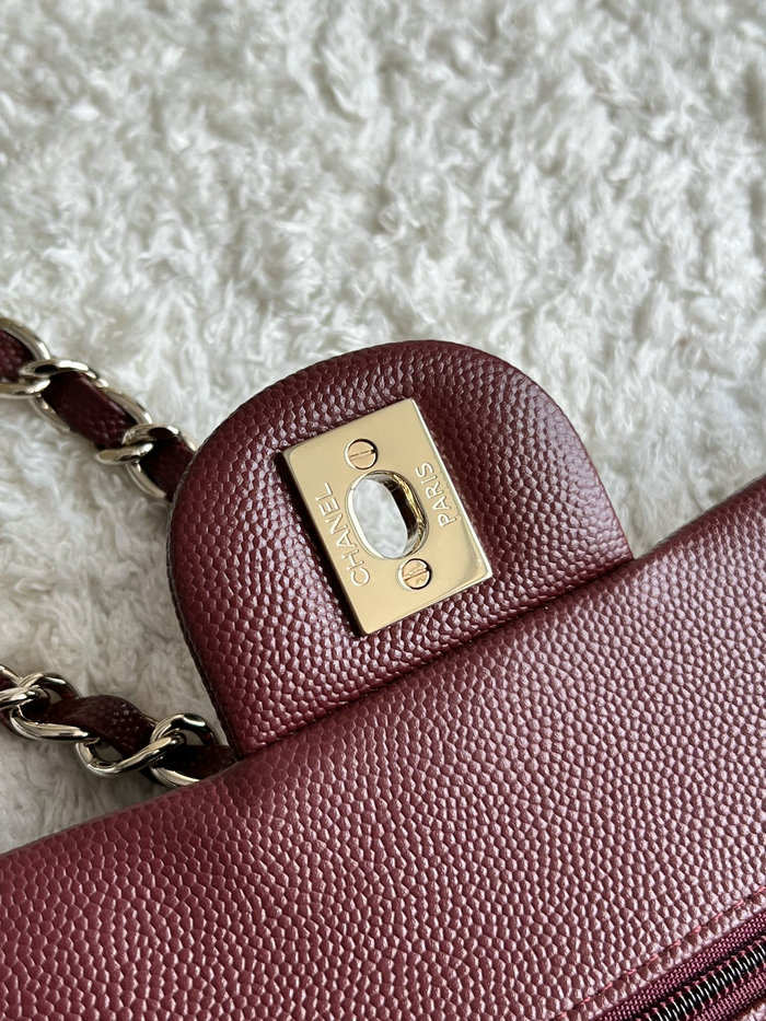 Small Classic Chanel Grain Calfskin Flap Bag Burgundy A01117