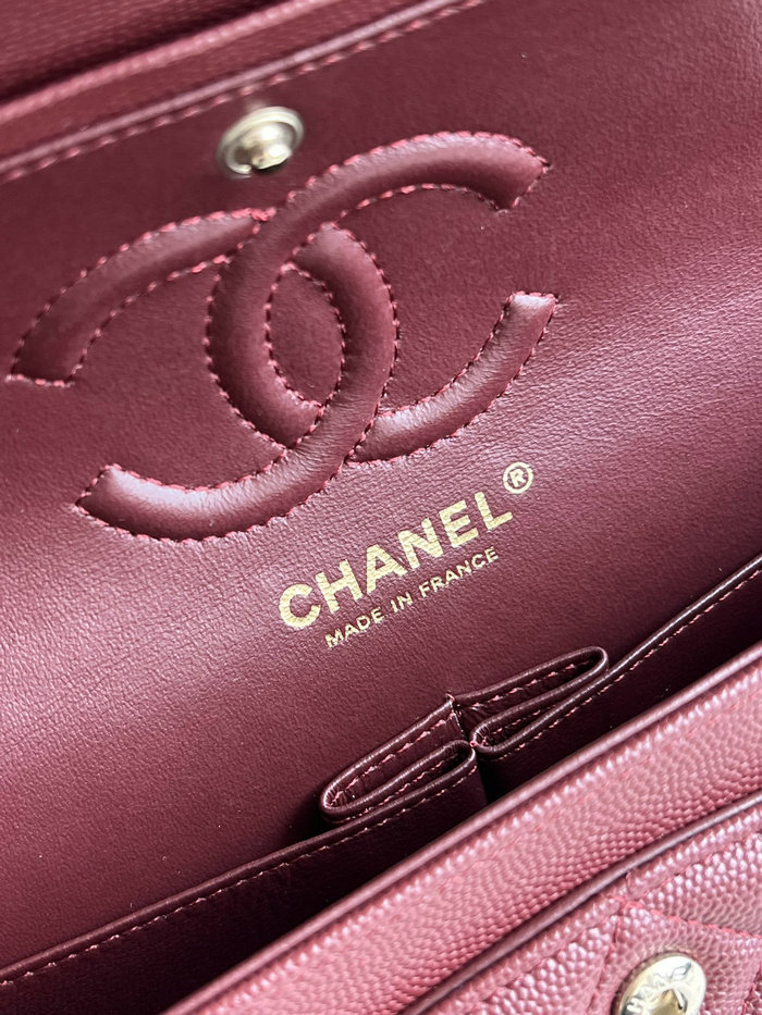 Small Classic Chanel Grain Calfskin Flap Bag Burgundy A01117