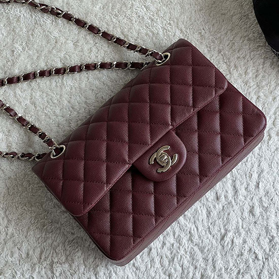 Small Classic Chanel Grain Calfskin Flap Bag Burgundy A01117