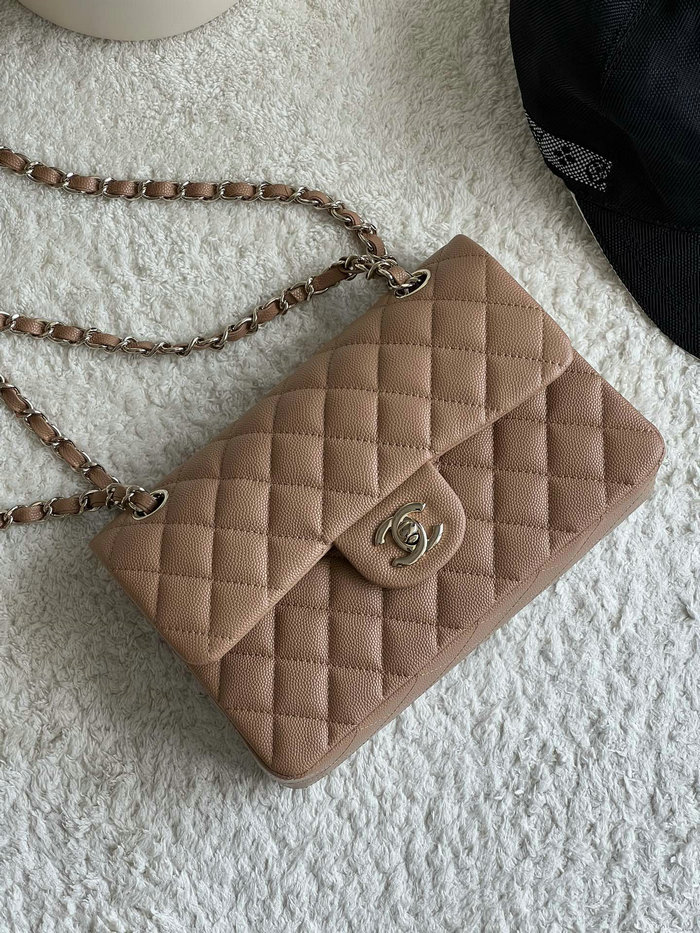Small Classic Chanel Grain Calfskin Flap Bag Nude A01117