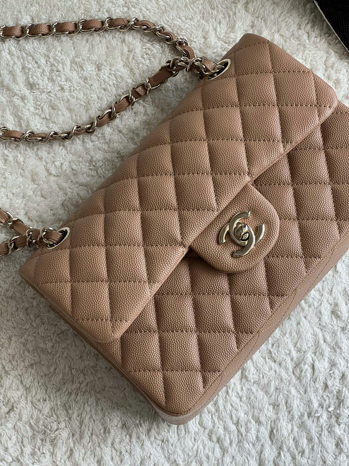 Small Classic Chanel Grain Calfskin Flap Bag Nude A01117