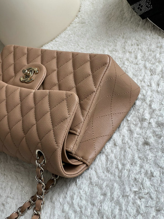 Small Classic Chanel Grain Calfskin Flap Bag Nude A01117