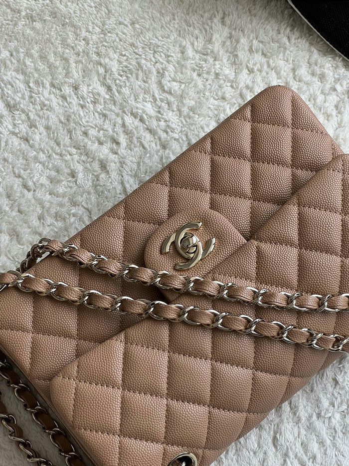 Small Classic Chanel Grain Calfskin Flap Bag Nude A01117