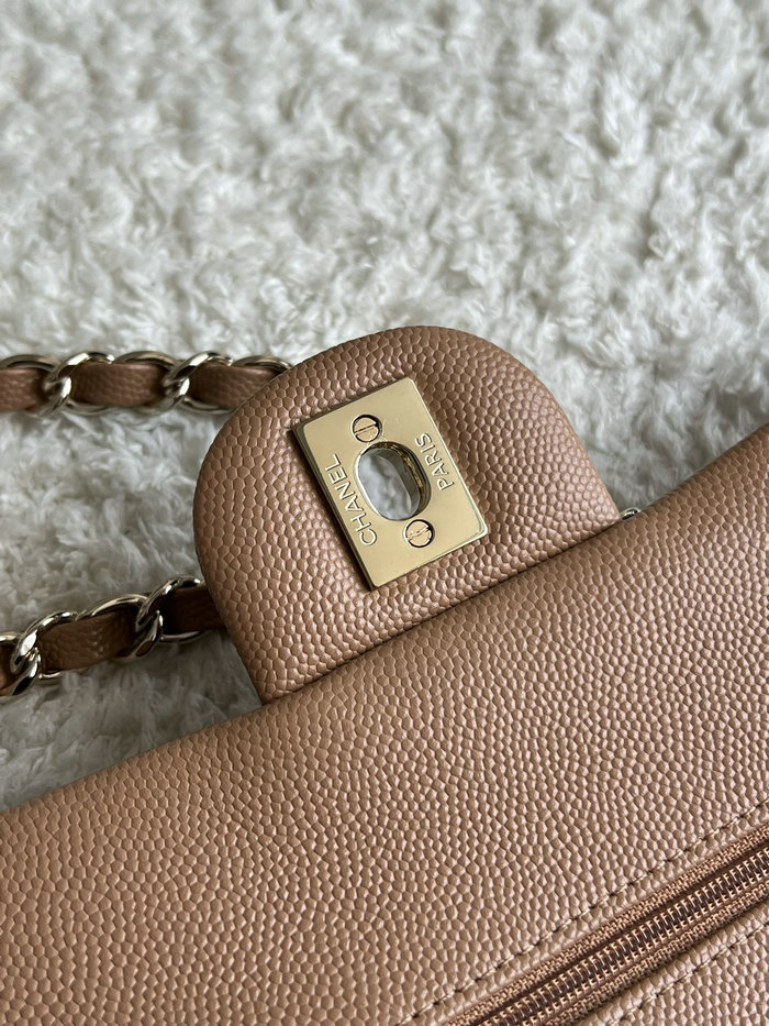 Small Classic Chanel Grain Calfskin Flap Bag Nude A01117