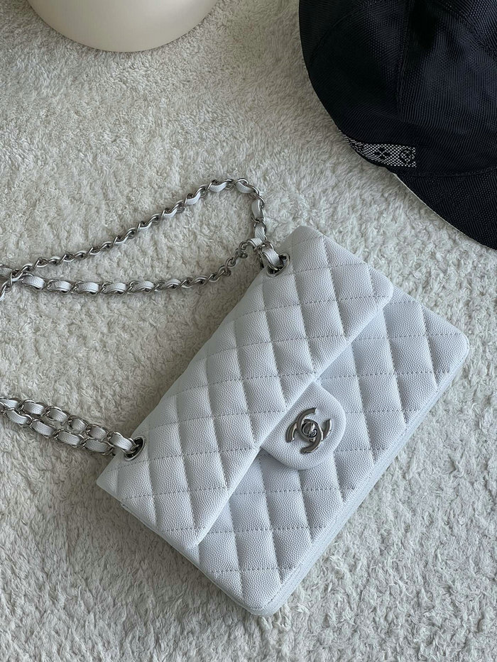 Small Classic Chanel Grain Calfskin Flap Bag White A01117