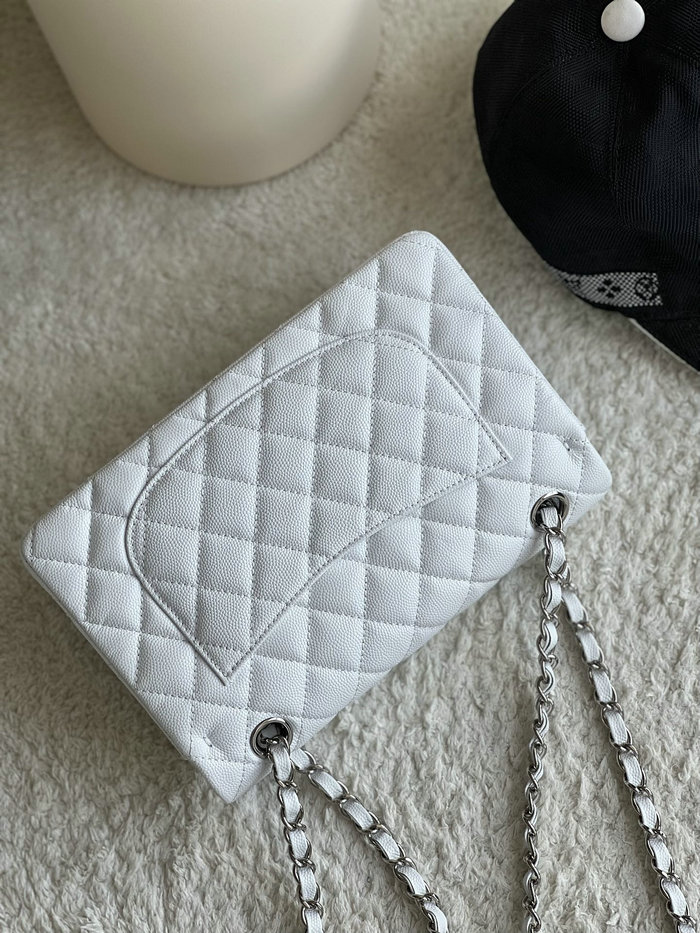 Small Classic Chanel Grain Calfskin Flap Bag White A01117