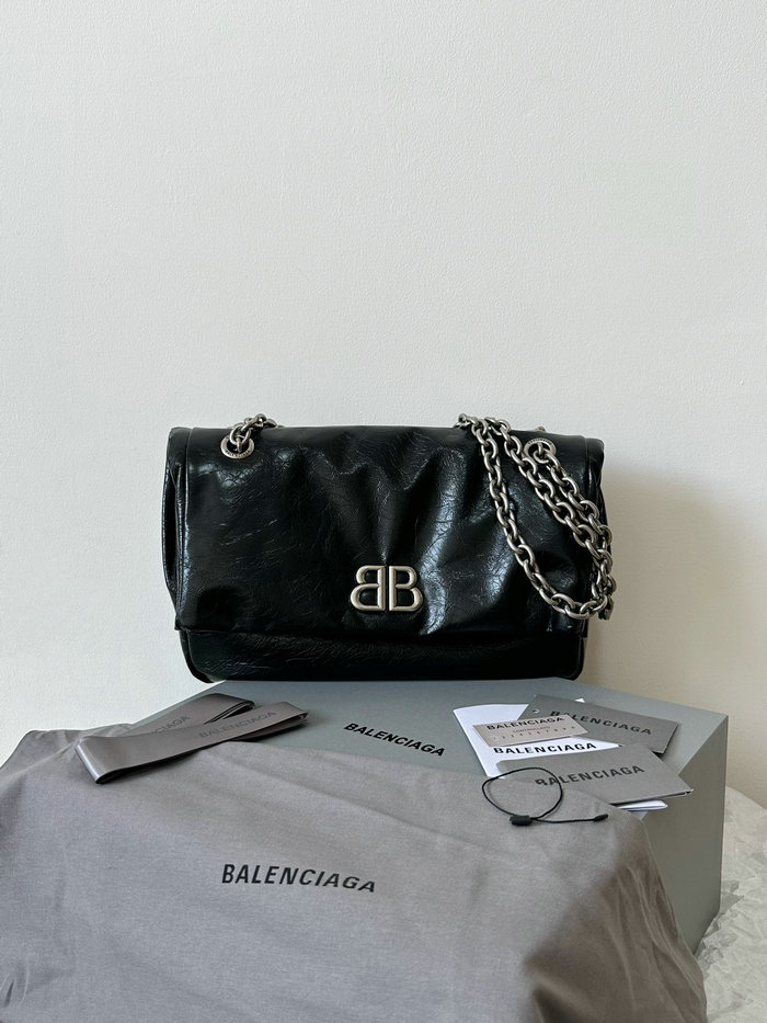 Balenciaga Monaco Small Chain Bag Black with Silver B765966