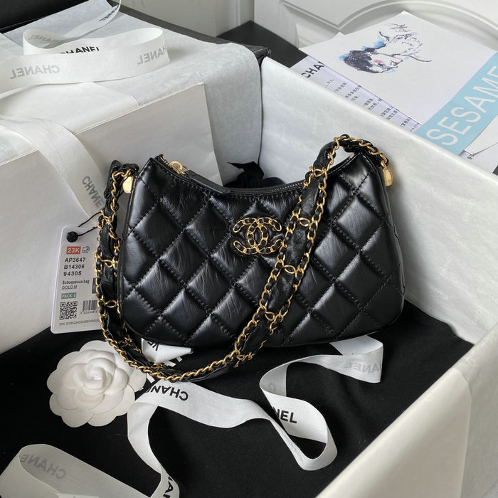 Chanel Calfskin Small Hobo Bag Black AP3647