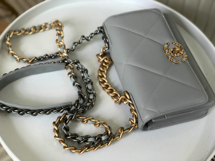 Chanel Lambskin WOC Chain Wallet Grey AS0957
