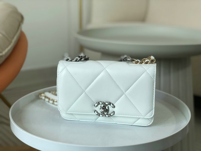 Chanel Lambskin WOC Chain Wallet White AS0957