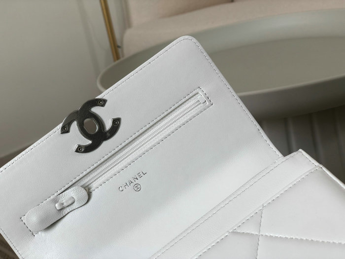 Chanel Lambskin WOC Chain Wallet White AS0957