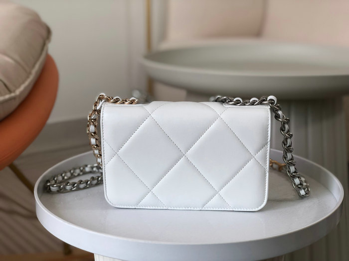 Chanel Lambskin WOC Chain Wallet White AS0957