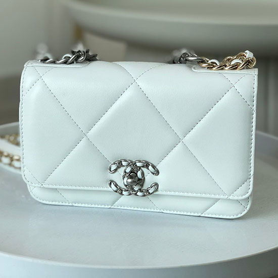 Chanel Lambskin WOC Chain Wallet White AS0957