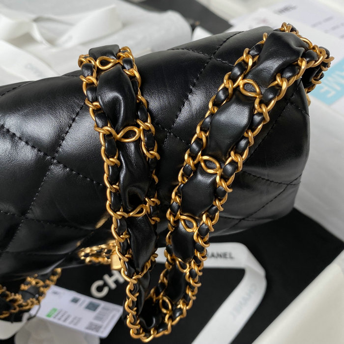 Chanel Shiny Aged Calfskin Shoulder Bag Black AS4423