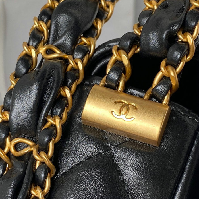 Chanel Shiny Aged Calfskin Shoulder Bag Black AS4423