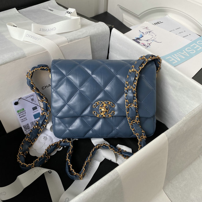 Chanel Shiny Aged Calfskin Shoulder Bag Blue AS4423