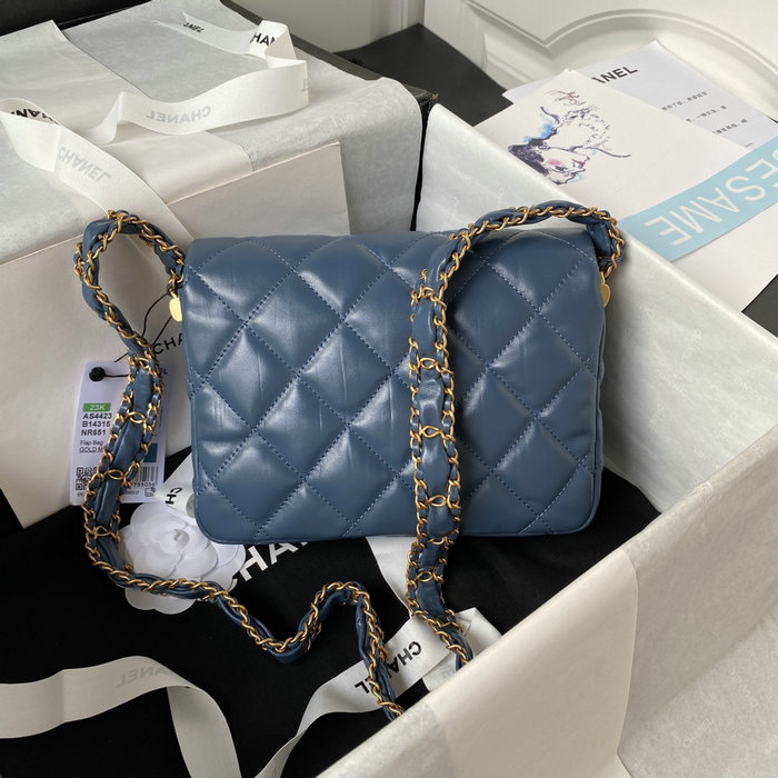 Chanel Shiny Aged Calfskin Shoulder Bag Blue AS4423