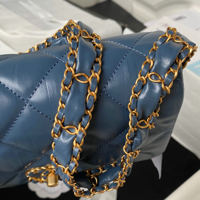 Chanel Shiny Aged Calfskin Shoulder Bag Blue AS4423