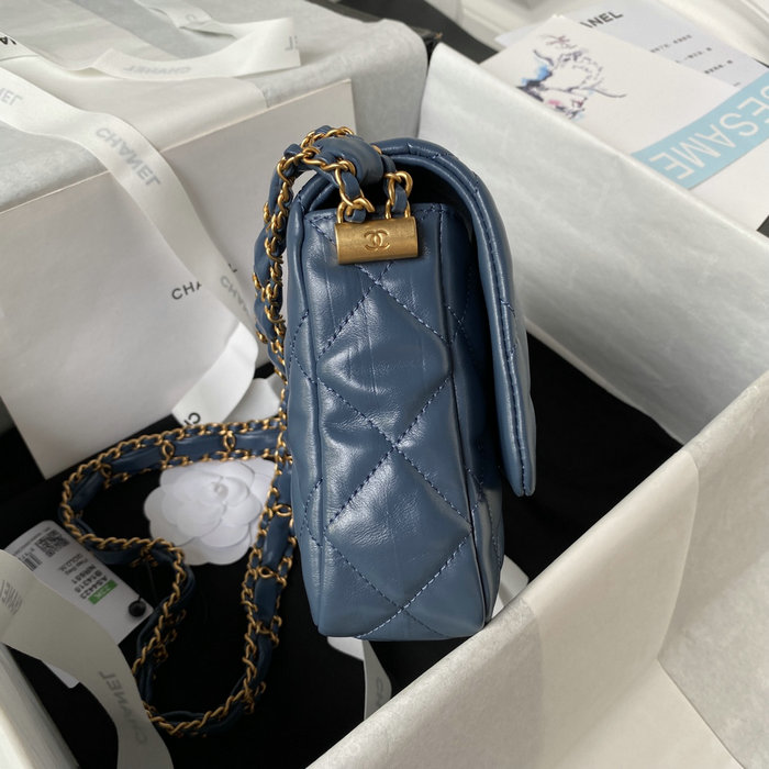 Chanel Shiny Aged Calfskin Shoulder Bag Blue AS4423