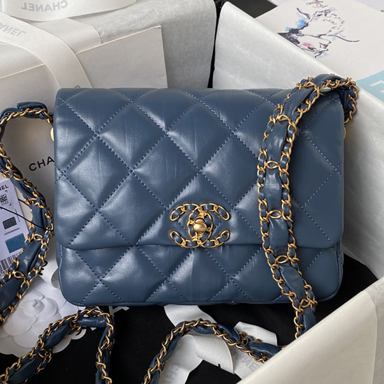 Chanel Shiny Aged Calfskin Shoulder Bag Blue AS4423