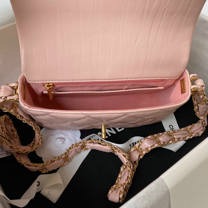 Chanel Shiny Aged Calfskin Shoulder Bag Pink AS4423