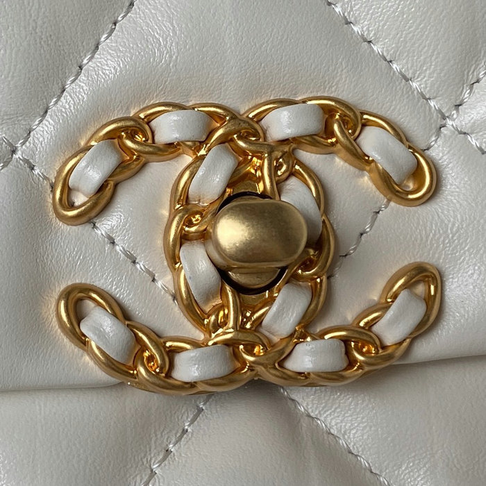 Chanel Shiny Aged Calfskin Shoulder Bag White AS4423