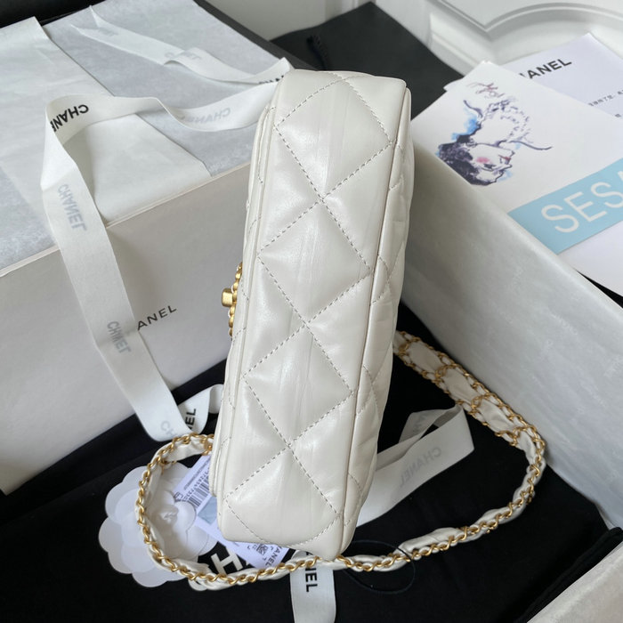 Chanel Shiny Aged Calfskin Shoulder Bag White AS4423