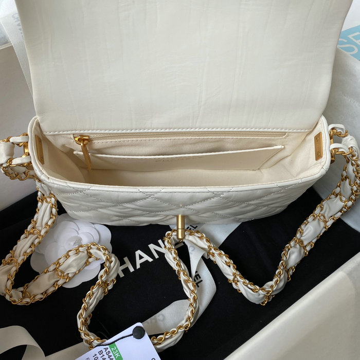 Chanel Shiny Aged Calfskin Shoulder Bag White AS4423