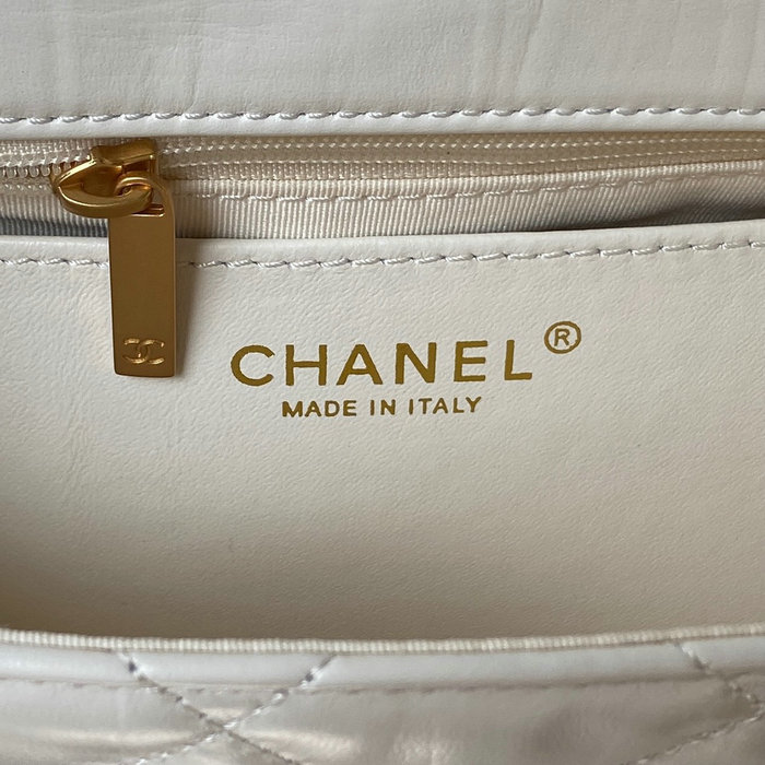 Chanel Shiny Aged Calfskin Shoulder Bag White AS4423