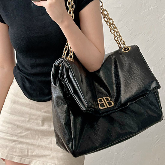 Balenciaga Monaco Large Chain Bag Black With Gold B765933