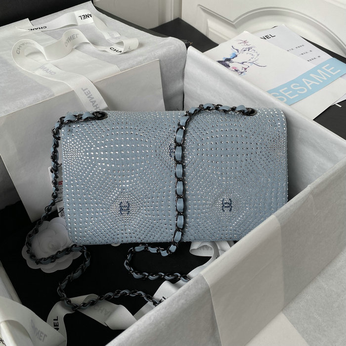 Chanel Crystal Studs Classic Handbag Blue A0112