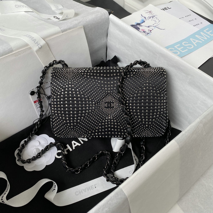 Chanel Crystal Studs Classic Small Handbag Black A0116