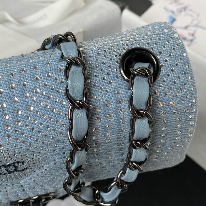 Chanel Crystal Studs Classic Small Handbag Blue A0116
