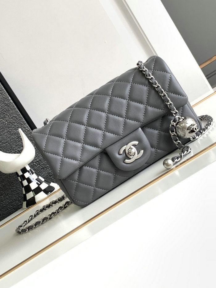 Chanel Lambskin Flap Bag Grey AS1787