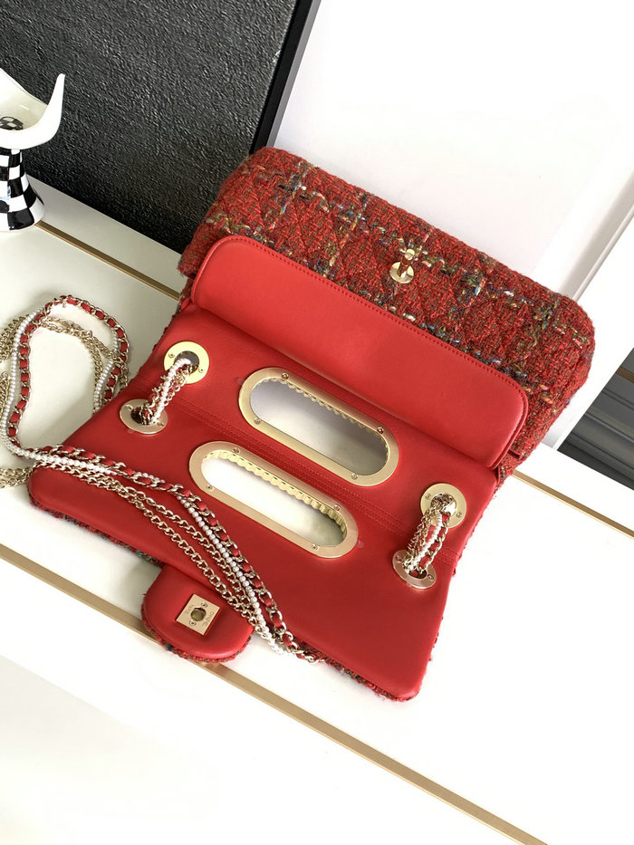 Chanel Large Flap Bag with Top Handle Red AS4221
