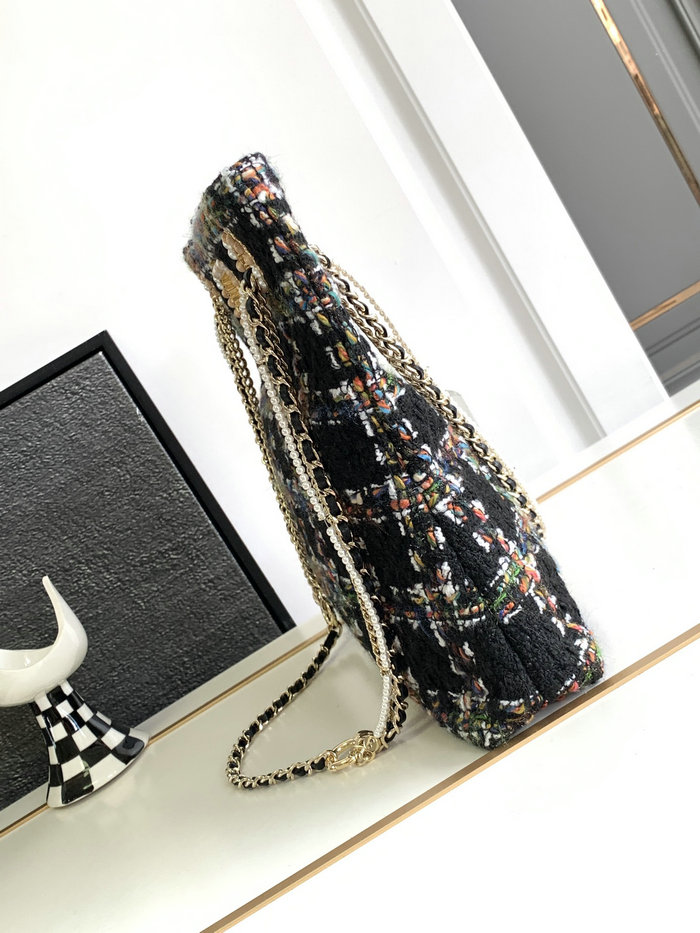 Chanel Tweed Shoulder Bag Black AS2023