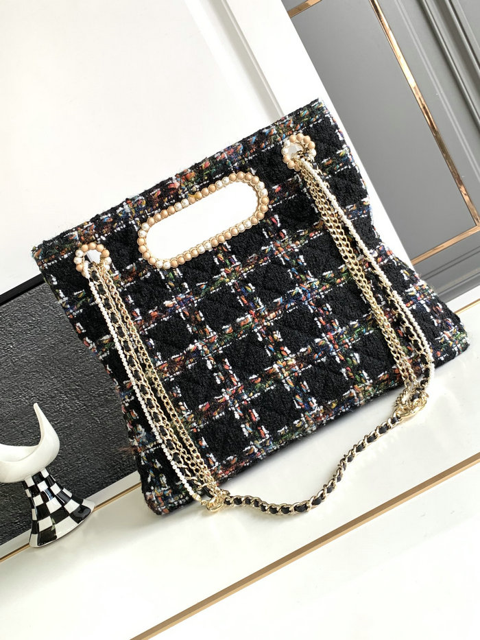 Chanel Tweed Shoulder Bag Black AS2023