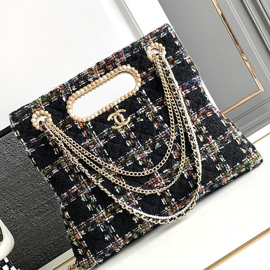 Chanel Tweed Shoulder Bag Black AS2023