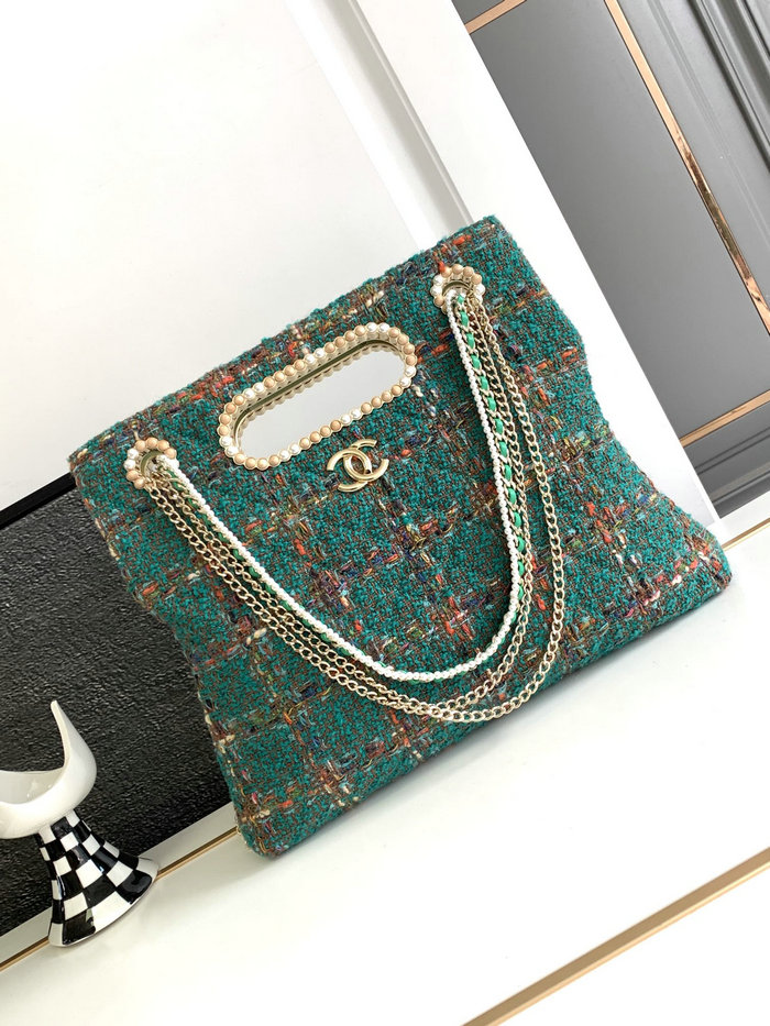 Chanel Tweed Shoulder Bag Green AS2023