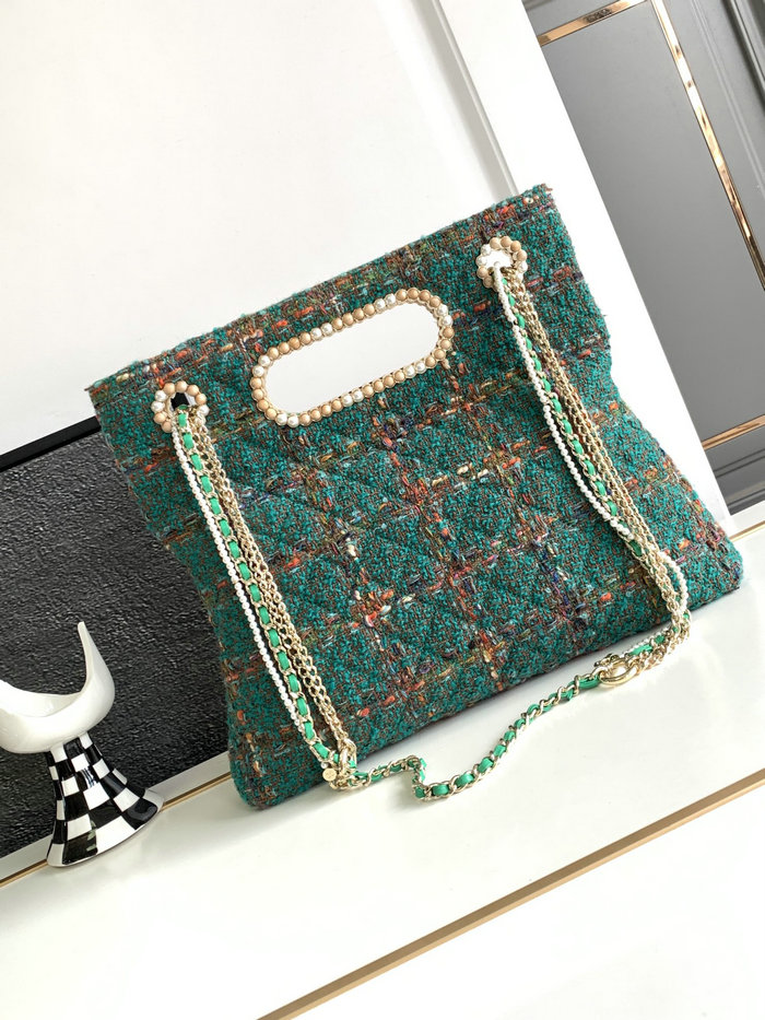 Chanel Tweed Shoulder Bag Green AS2023